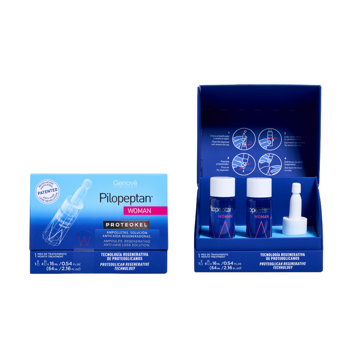 PILOPEPTAN WOMAN PROTEOKEL 64 ml - 4 x 16 ml ampolletas regeneradoras anticaida